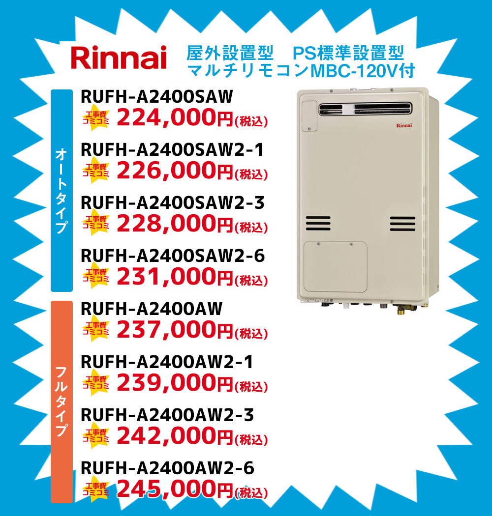 Rinnai（リンナイ）PS標準設置型 マルチリモコン付